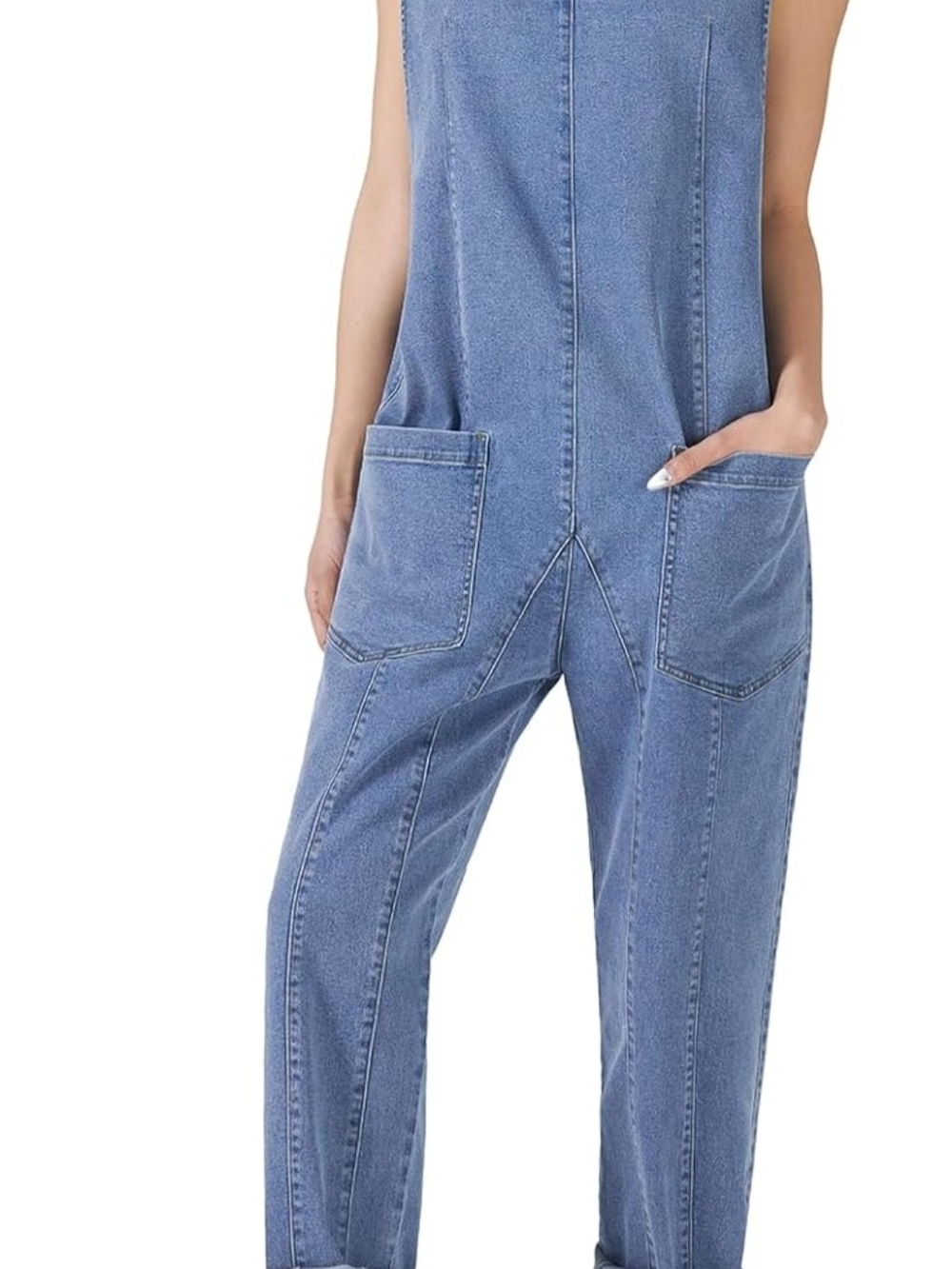 Sea Light Blue Denim Women's Overalls Romper Size XXL